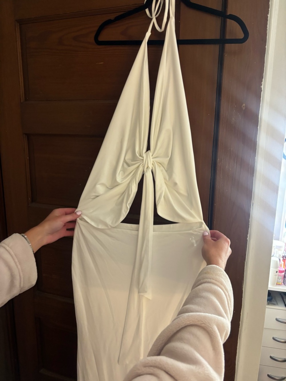 Peppermayo White Halter Tie Front Maxi